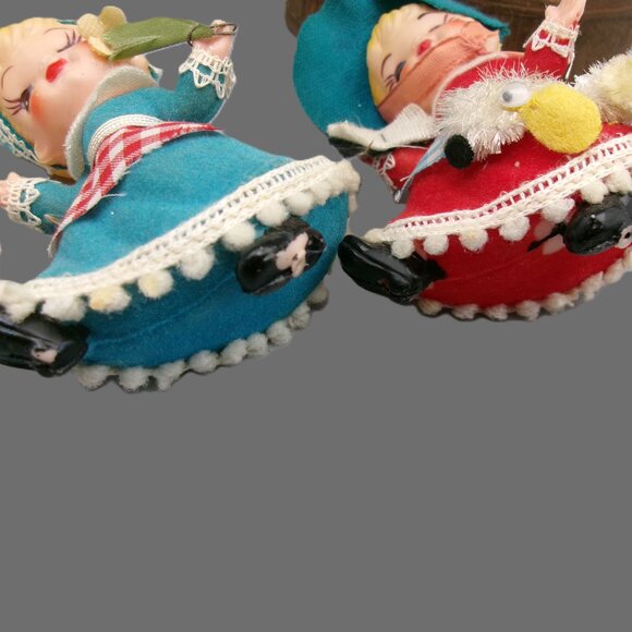 Mary and Her Lamb, Jill and Her Pail Flocked Ornaments, Vintage Christmas - Picture 7 of 8